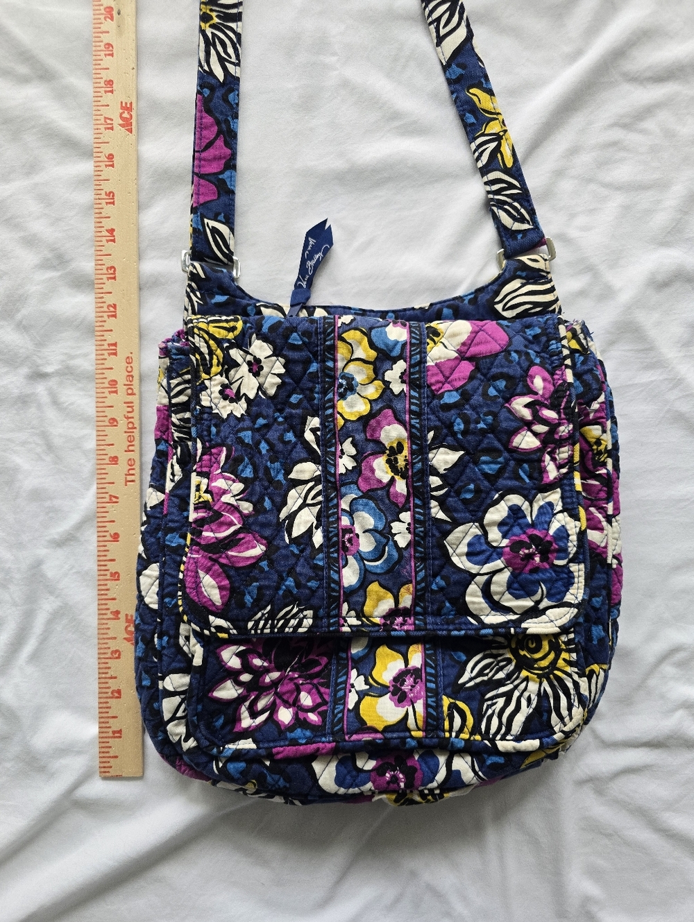 Vera Bradley Quilted Floral Crossbody Messenger Bag Blue Pink Yellow